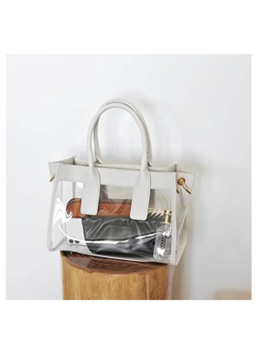 Clear PVC Satchel Handbag with Vegan Leather Trim Stadium Approved Purse